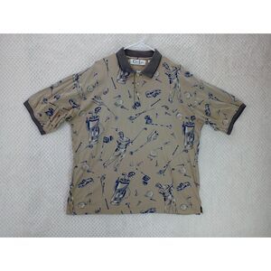 Cypress Links Golf Wear Men's XL Tan Golf Graphic All Over Print Polo Shirt Vtg